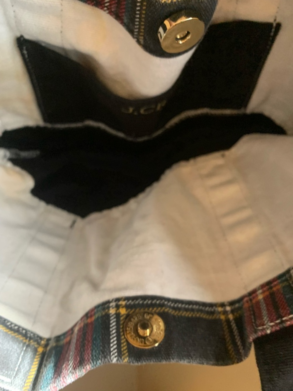 J.Crew Mini Canvas Tote Purse  Women's  Plaid Black Red Snap  Double Handles - Picture 5 of 6
